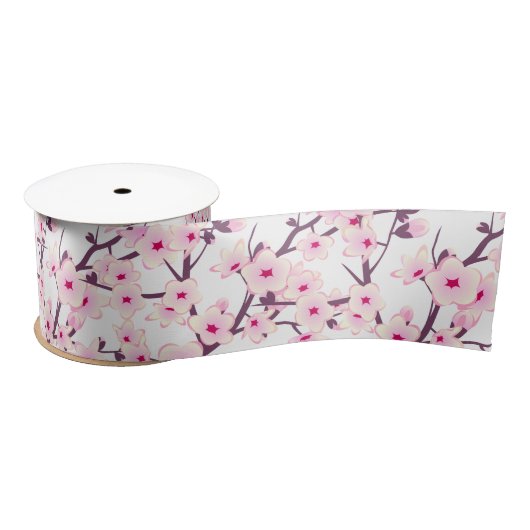 Floral Cherry Blosbezroze White Satijnen Lint (Spoel)