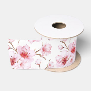 Floral Cherry Blosbezroze White Satijnen Lint