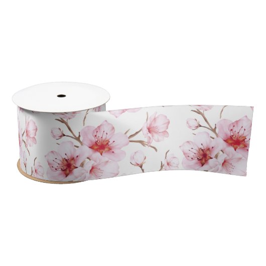 Floral Cherry Blosbezroze White Satijnen Lint (Spoel)