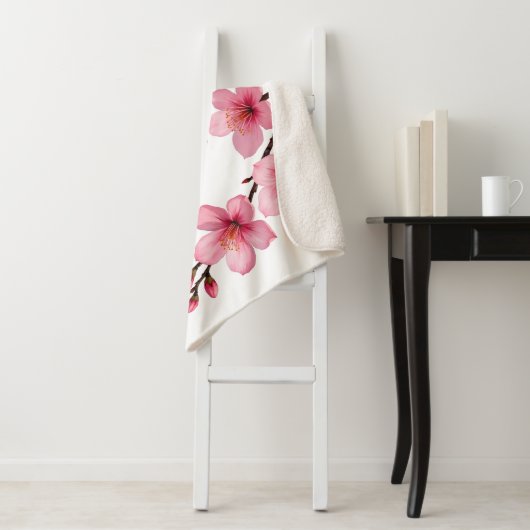 Floral Cherry Blosbezroze White Sherpa Deken (In situ)