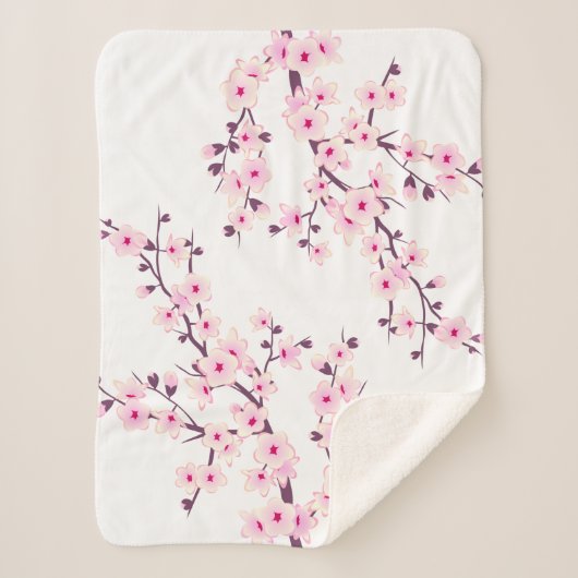 Floral Cherry Blosbezroze White Sherpa Deken (Voorkant)