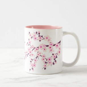Floral Cherry Blosbezroze White Tweekleurige Koffiemok