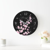 Floral Cherry Blosbezroze zwarte marmer Grote Klok (Huis)