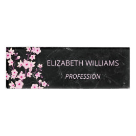 Floral Cherry Blosbezroze zwarte marmer Naambadge
