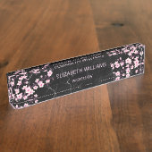Floral Cherry Blosbezroze zwarte marmer Naambordje (Zijkant)