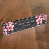 Floral Cherry Blosbezroze zwarte marmer Naambordje (Zijkant)