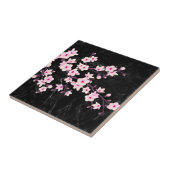 Floral Cherry Blosbezroze zwarte marmer Tegeltje (Zijkant)