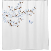 Floral Cherry Blosheesblauw Witte Klassiek Douchegordijn (Voorkant)