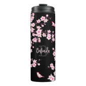 Floral Cherry Blossingroze Monogram Thermosbeker (Voorkant)