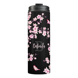 Floral Cherry Blossingroze Monogram Thermosbeker
