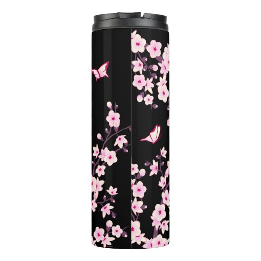 Floral Cherry Blossingroze Monogram Thermosbeker (Achterkant)