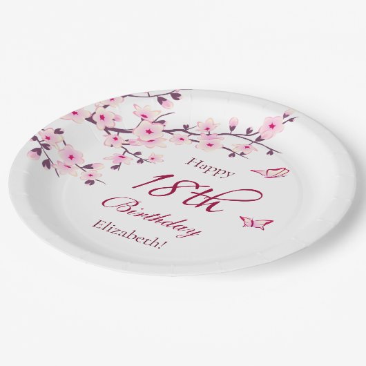 Floral Cherry Blossom | Aangepaste geboortedag Papieren Bordje (Gekanteld)
