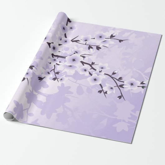 Floral Cherry Blossom Alleen Paars Cadeaupapier (Uitgerold)