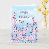 Floral Cherry Blossom Birthday Kaart (Gele Bloem)