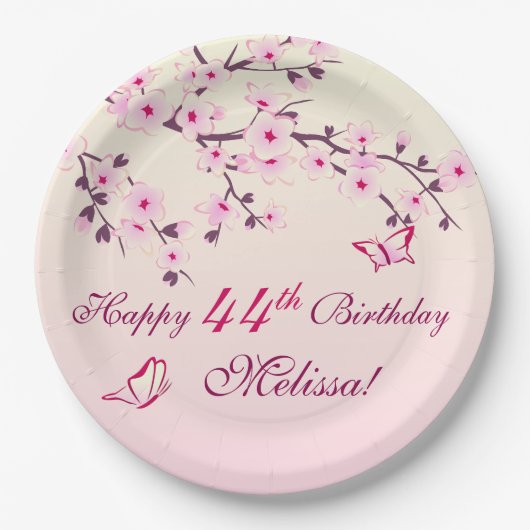Floral Cherry Blossom Birthday Party Papieren Bordje (Voorkant)
