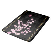 Floral Cherry Blossom Black Pink Gold Lines Badmat (Gekanteld)