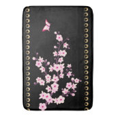 Floral Cherry Blossom Black Pink Gold Lines Badmat (Voorkant Verticaal)