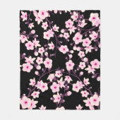 Floral Cherry Blossom Black Roze Fleece Deken (Voorkant)