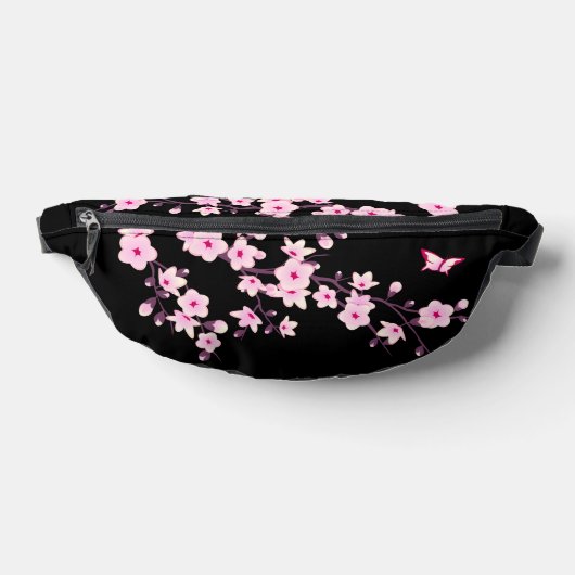 Floral Cherry Blossom Black Roze Monogram Heuptasje (Liggend)