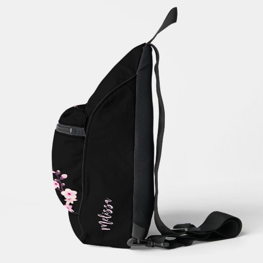 Floral Cherry Blossom Black Roze Monogram Sling Bag (Rechts)