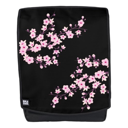 Floral Cherry Blossom Black Roze Rugtassen (Voorkant)