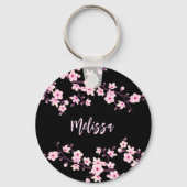 Floral Cherry Blossom Black Roze Sleutelhanger (Achterkant)