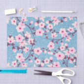 Floral Cherry Blossom Blue Glitter Tissuepapier (Craft)