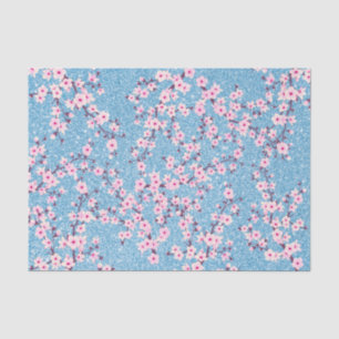 Floral Cherry Blossom Blue Glitter Tissuepapier
