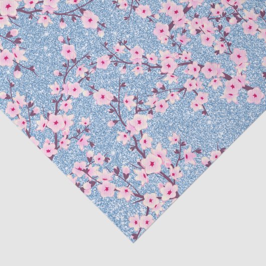 Floral Cherry Blossom Blue Glitter Tissuepapier (Detail)