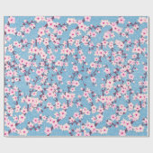 Floral Cherry Blossom Blue Glitter Wrapping Paper Cadeaupapier (Vlak)