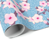 Floral Cherry Blossom Blue Glitter Wrapping Paper Cadeaupapier (Rol Hoek)