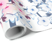 Floral Cherry Blossom Blue Pink Cadeaupapier (Rol Hoek)