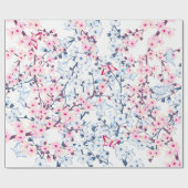 Floral Cherry Blossom Blue Pink Cadeaupapier (Vlak)