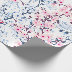 Floral Cherry Blossom Blue Pink Cadeaupapier