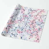 Floral Cherry Blossom Blue Pink Cadeaupapier (Uitgerold)