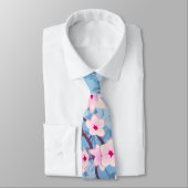 Floral Cherry Blossom Blue Pink Stropdas (Gebonden)