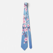 Floral Cherry Blossom Blue Pink Stropdas (Voorkant)