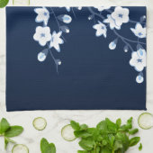 Floral Cherry Blossom Blue White Theedoek (Gevouwen)