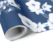 Floral Cherry Blossom Butterflies Navy Blue White Cadeaupapier (Rol Hoek)