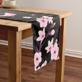 Floral Cherry Blossom Butterflies Pink Black Lange Tafelloper (Voorbeeld)