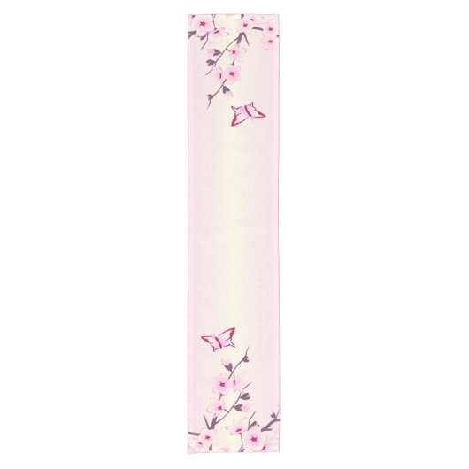 Floral Cherry Blossom Butterflies Pink Korte Tafelloper (Voorkant)