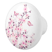 Floral Cherry Blossom Butterflies Pink White Keramische Knop (Rechts)