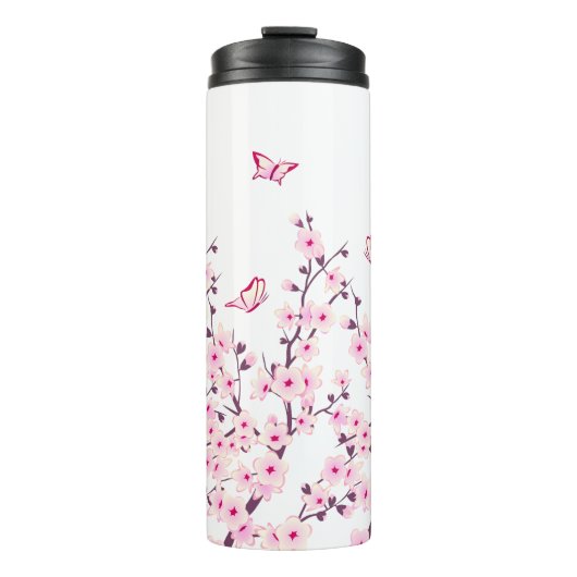 Floral Cherry Blossom Butterflies Pink White Thermosbeker (Voorkant)