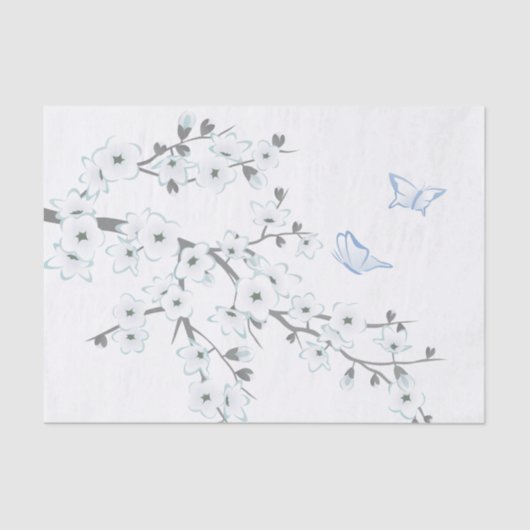 Floral Cherry Blossom Butterflies White Tissuepapier (Voorkant)