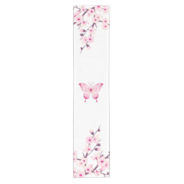 Floral Cherry Blossom Butterfly Pink White Floral Korte Tafelloper