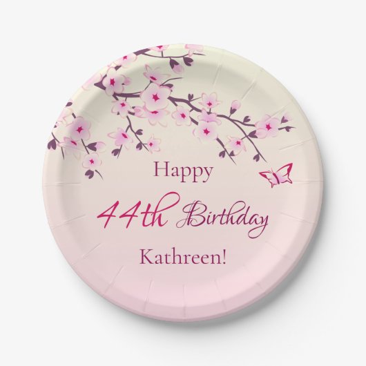 Floral Cherry Blossom Custom Birthday Papieren Bordje (Voorkant)