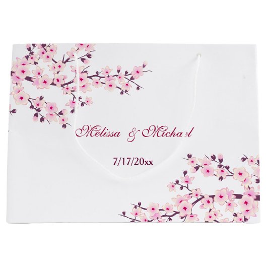 Floral Cherry Blossom Custom Wedding Groot Cadeauzakje (Voorkant)