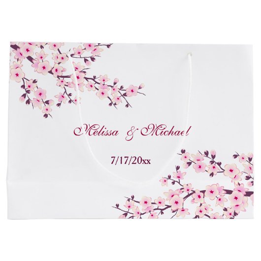 Floral Cherry Blossom Custom Wedding Groot Cadeauzakje (Achterkant)
