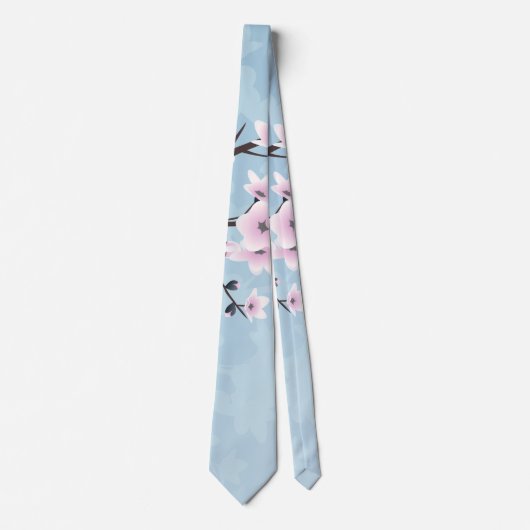Floral Cherry Blossom Dusky Pink Bleek Blue Stropdas (Voorkant)