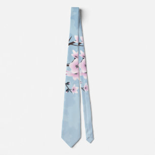 Floral Cherry Blossom Dusky Pink Bleek Blue Stropdas